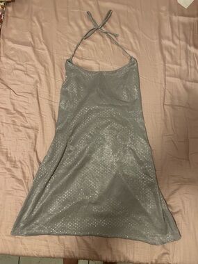Nasty Gal Silver Sparkle Halter Mini Dress